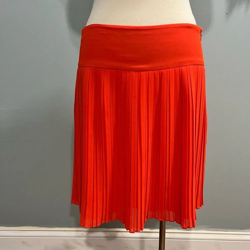 Ann Taylor Loft Orange Color Pop Pleated Fluid Skirt Size 2